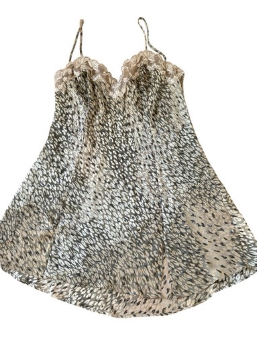Victoria’s Secret Lace Trim Animal Print Slip Dress - Beige/Black
